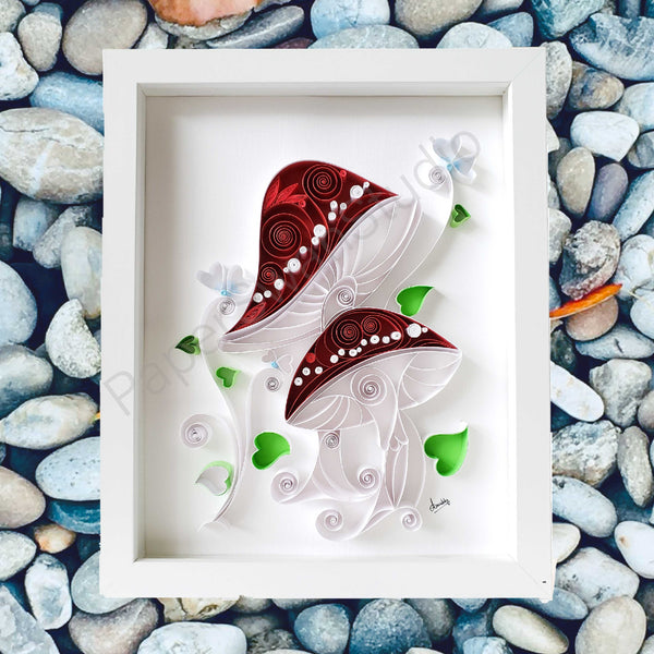 Red and white mushroom forest, mushroom art for wall décor, white frame, for plant lover, for mushroom lover, for kitchen décor, for dining room décor, for chef, for cook, for farmer, for gardener, gift for best friend, gift for mom, gift for dad, for him, for her