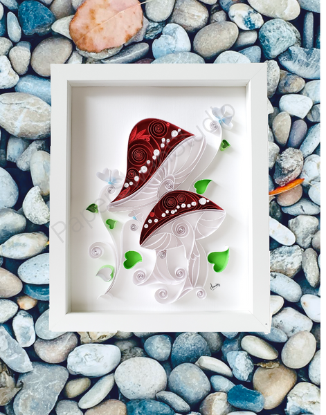 Paper Anniversary, For mushroom lover, mushroom art, Dining room decor, vegetable art lover, special gift, red mushrooms magic, mushroom forest, handmade gift for chef, gift for farmer, one who loves to cook, gardener friend, red white artwork