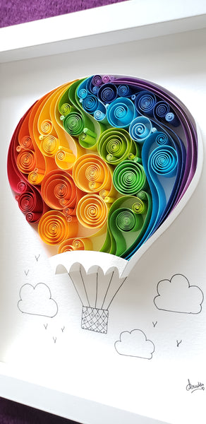 Best mother's day gift, best wedding day gift, best father's day gift, best gift near me, unique, premium, exclusive, hot air balloon artwork, rainbow colors, original art, paper art