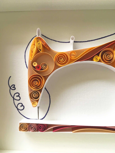 Best gift for teacher, best wedding day gift, warm colored sewing machine art, best gift near me, unique, premium, exclusive, stitching artwork, original art, paper art