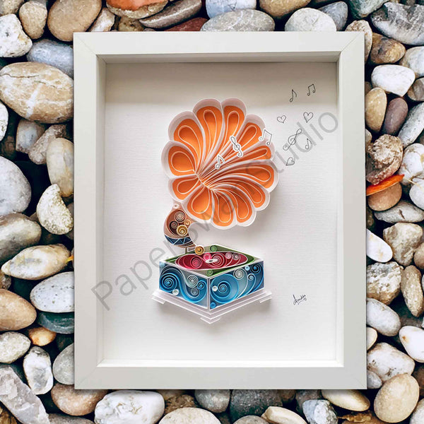 Colorful Gramophone, multicolored recorder artwork, Home décor gift, music room décor, best gift for mother, father, explorer, musician, music teacher, gift for him, gift for her, elegant and unique design, colorful, Gramophone artwork, Original Art, Paper Art, Vintage object