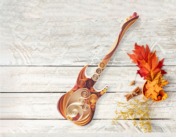 Warm colored Guitar, Earth tones Guitar artwork, Home décor gift, music room décor, best gift for mother, father, explorer, musician, music teacher, gift for him, gift for her, elegant and unique design, colorful, Guitar artwork, Original Art, Paper Art