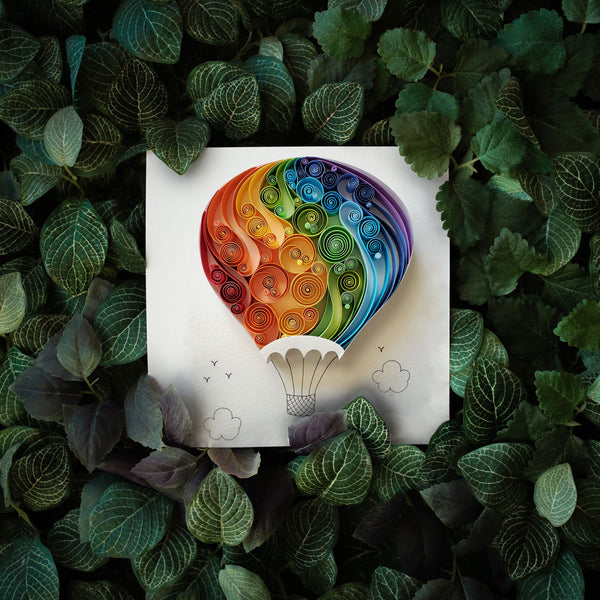 Kids room décor, nursery décor, best gift for mother, father, explorer, pilot, traveler, gift for him, gift for her, elegant and unique design, rainbow color hot air balloon artwork, Original Art, Paper Art