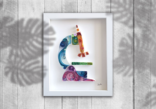 study room décor, kids room décor, best gift for mother, father, explorer, scientist, science teacher, gift for him, gift for her, elegant and unique design, colorful microscope artwork, Original Art, Paper Art