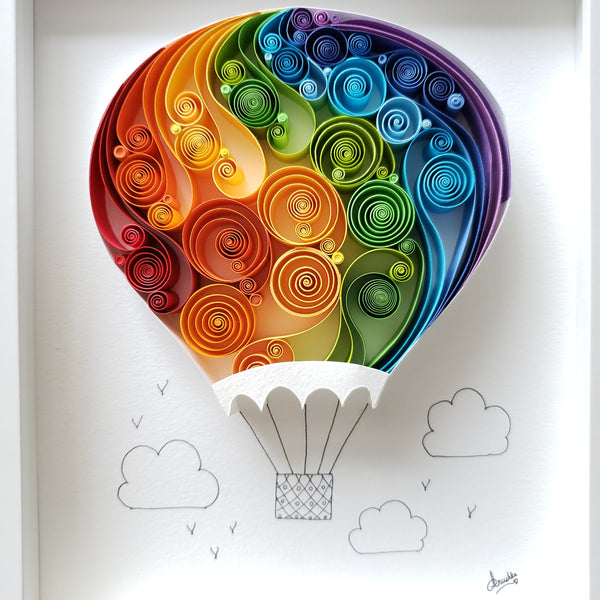 gift for paper anniversary, one of a kind gift, Unique gift, exclusive gift, perfect for traveler, explorer, pilot, kids, pop color, colorful wall décor, hot air balloon art, balloon in the sky art, original art, paper art