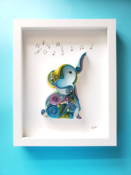 Wall decor frame,Wild life art, Unique Gift,Hanukkah, Gift for Wildlife lover, Birthday Gift,Christmas,For Elephant lover,Elephant artwork,Wild life love, white frame, good luck gift, good luck symbol, fine art, original art