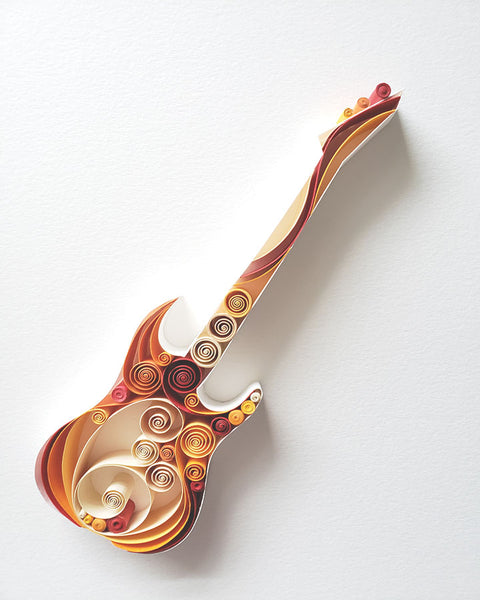 Warm colored Guitar, Earth tones Guitar artwork, gift for paper anniversary, one of a kind gift, Unique gift, exclusive gift, perfect for music student, explorer, orchestra, conductor, music teacher, Guitarist, Guitar lover, music lover, Guitar art, musicart, original art, plain backgound, paper art